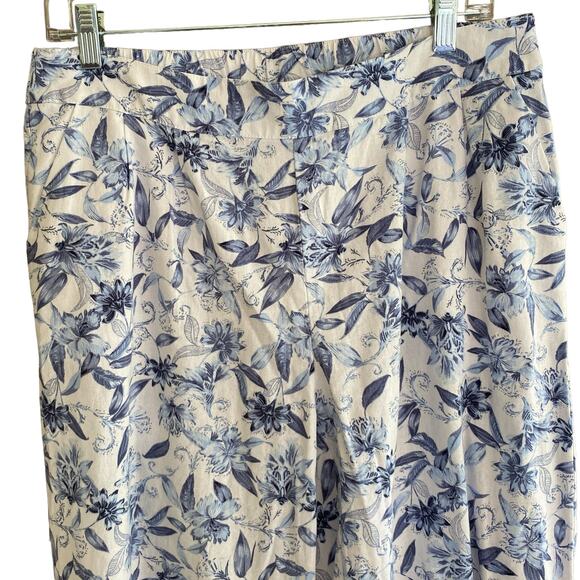 CHRISTOPHER & BANKS Cropped Pants Linen Blend M Floral Print Pull-On Beachy - Picture 2 of 7